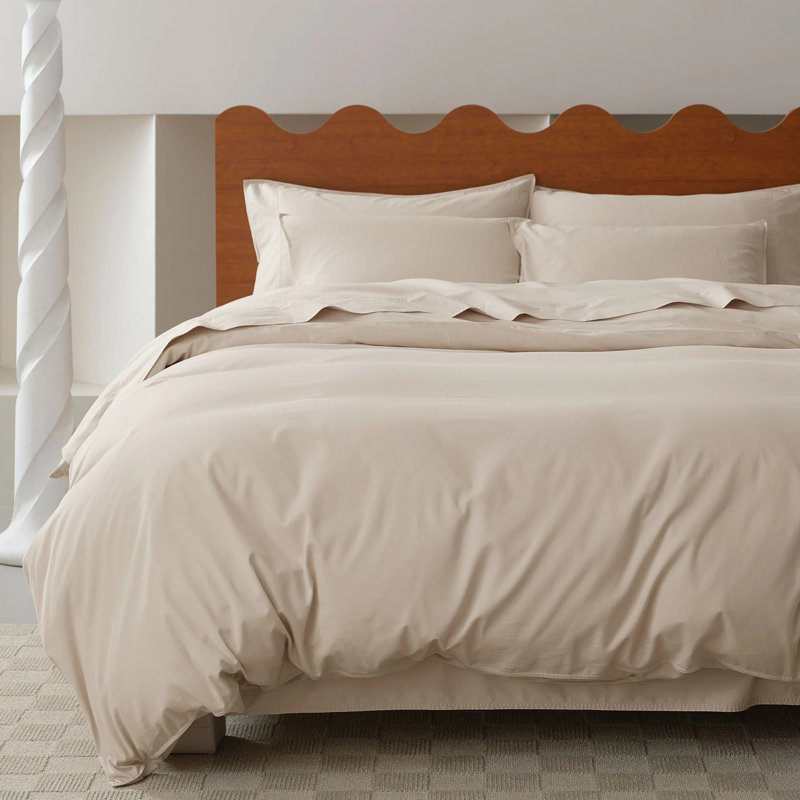 Double Stitch 100% GOTS Certified Long Staple Cotton Duvet Cover, King Duvet Cover + 2 Pillow Shams, Warm Greige