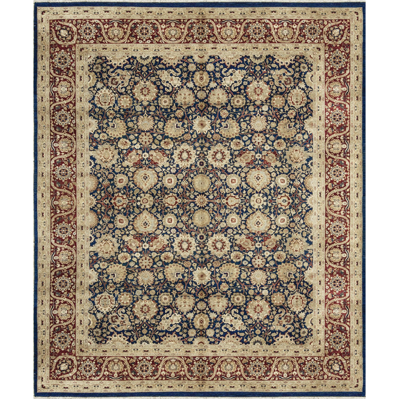 Tapis bleu marine et rouge noué à la main de haute qualité