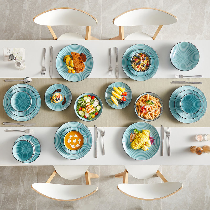 Piece Handmade Stoneware Dinnerware Set - Service for 6, Blue