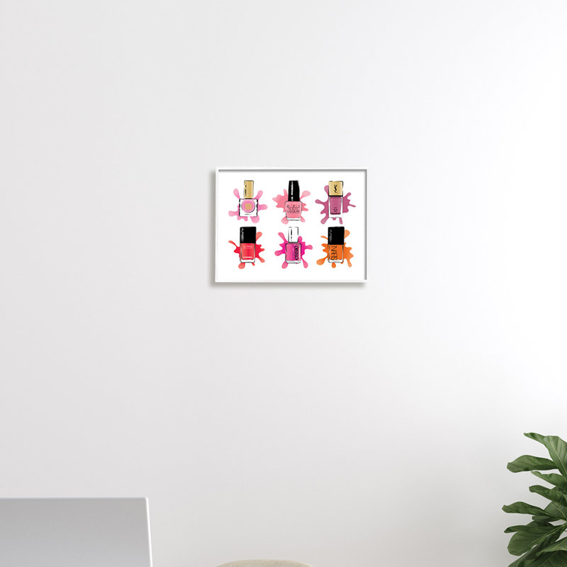Splash, vernis à ongles, glam, rose, mauve et orange - impression, Giclée encadrée blanc bord de mer