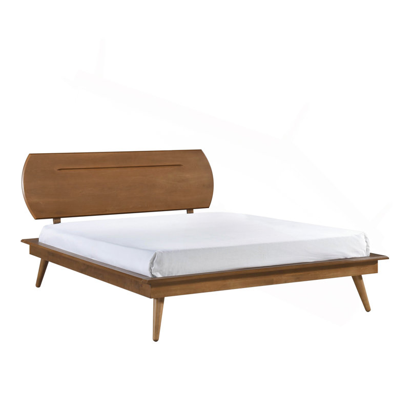Lit plateforme en bois de style campagnard décontracté avec tête de lit ovale 1 pièce, Lit double