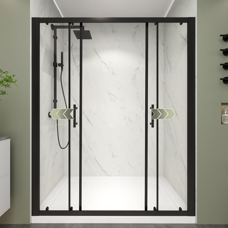 Porte de douche coulissante à double cadre l 60 po x H 72 po avec verre trempé clair de 1/4 po (6 mm) Comfystyle