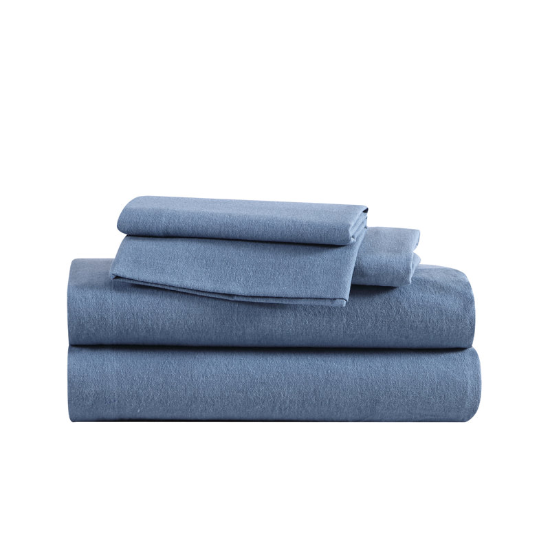 Ensemble de draps en flanelle de coton Eddie Bauer, Ensemble de draps pour lit double, Bleu