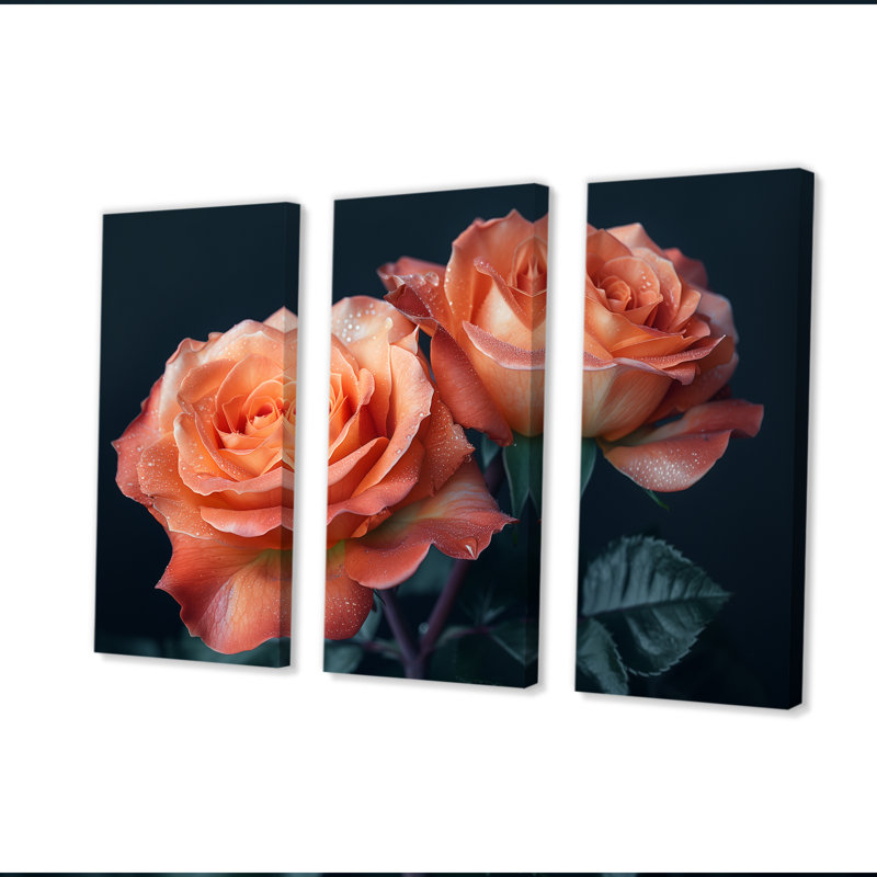 Ensemble de salon Glamour Glow Orange Roses On Black I - Roses, Toile tendue, H 28 po x l 36 po x P 1 po