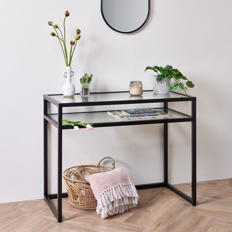 Leother 100cm Glass Top Console Table
