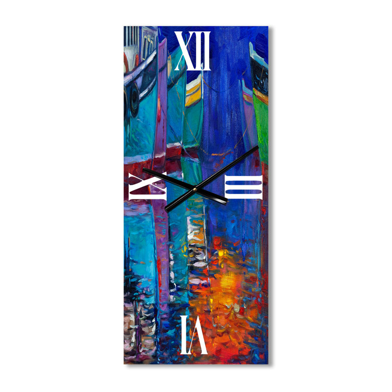 Horloge murale avec bateaux se reposant sur l'eau pendant un coucher de soleil chaud, Petit