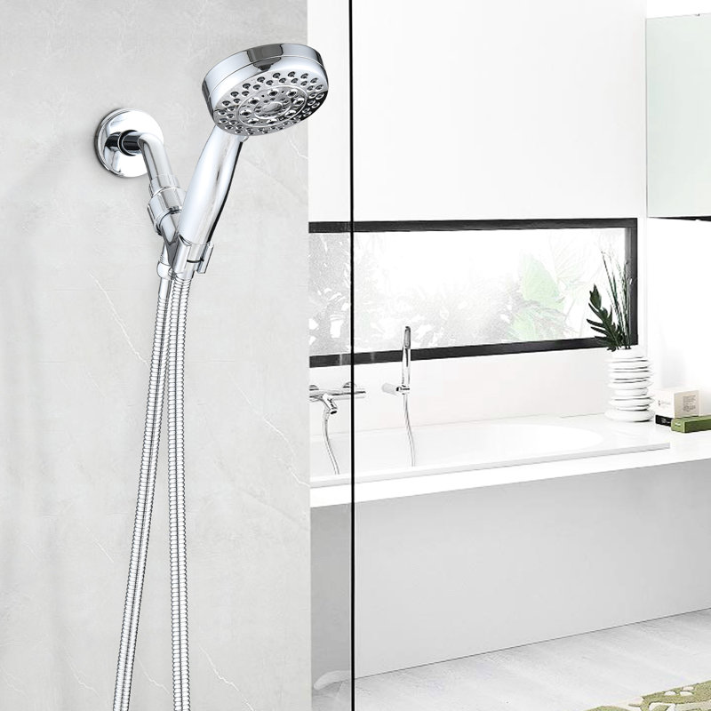 Douche à main haute, 5 réglages, pomme de douche fabriquée en ABS avec modes de pulvérisation, fabriquée, Brushed Nickel