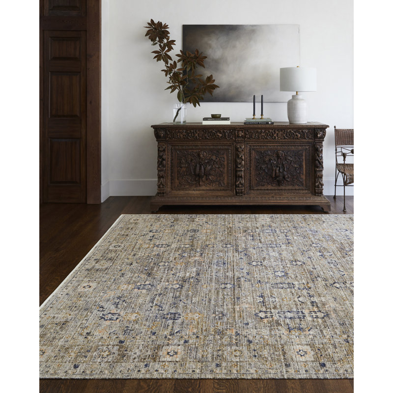 Ren Blue and Taupe Synthetic Flat Woven Reversible Rug