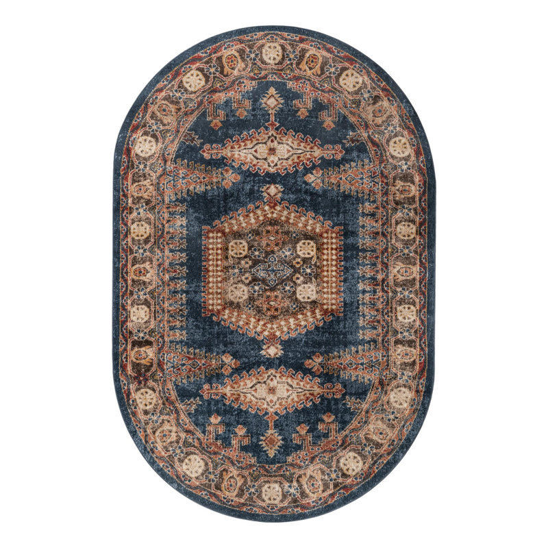 Vern Dark Blue/Brown Area Rug, Blue/Brown, Oval 7'10" x 10'