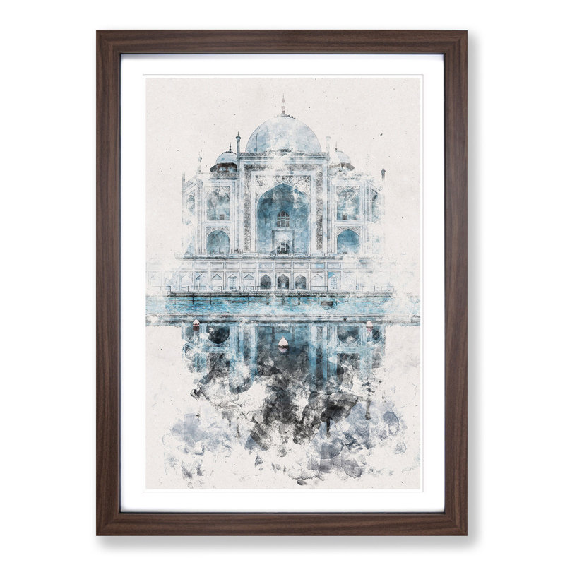 The Taj Mahal in Agra India - Picture Frame Graphic Art, 33cm H x 24cm W x 2cm D, Walnut Framed