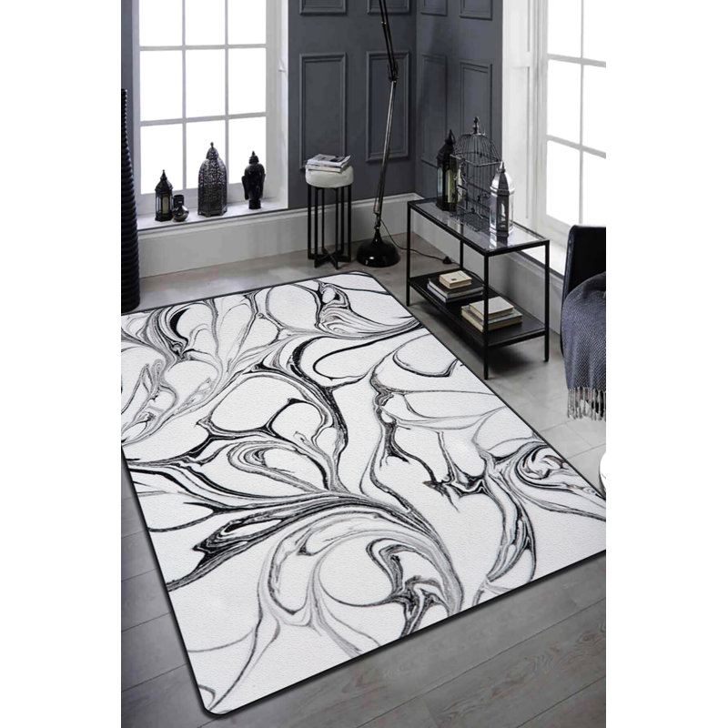 Stylish Washable Area Rug, 3.9 x 5.2 ft, 100% Polyester | Antibacterial, Non-Slip Felt Dot Underside, 0.4 in Pile Height | Machine Washable at 30°C, Soft and Durable for Living Room & Bedroom Décor