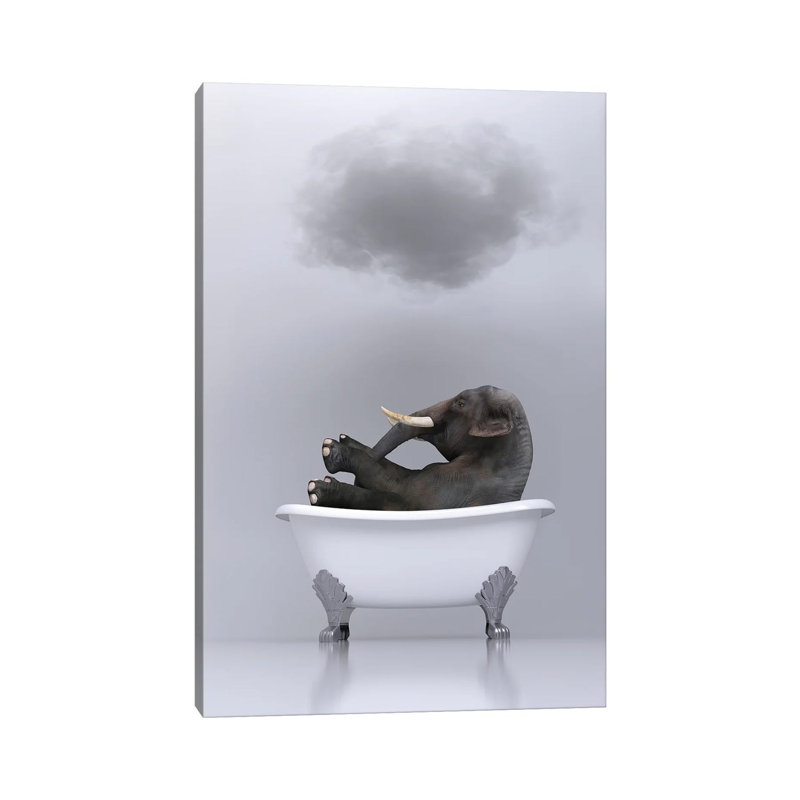 Elephant Relaxing In The Bath 2 by Mike Kiev - Wrapped Canvas Gallery-Wrapped Canvas Giclée, 20.32 cm H x 30.48 cm W