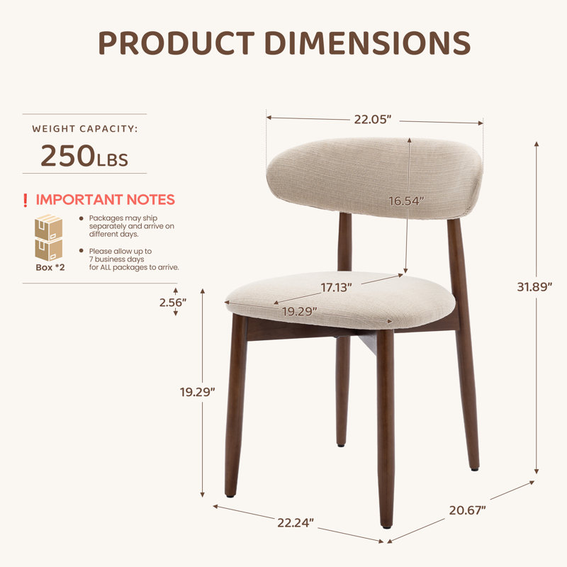Chaise de salle à manger Vannie rembourrée en bois massif, Beige