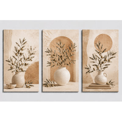 Large Set of 3 Olive Branch Wall Art, Mediterranean Botanical Vase Canvas Prints for Kitchen Dining Room Farmhouse Decor 16x24 Inch Canvas Print - Ready to hang
