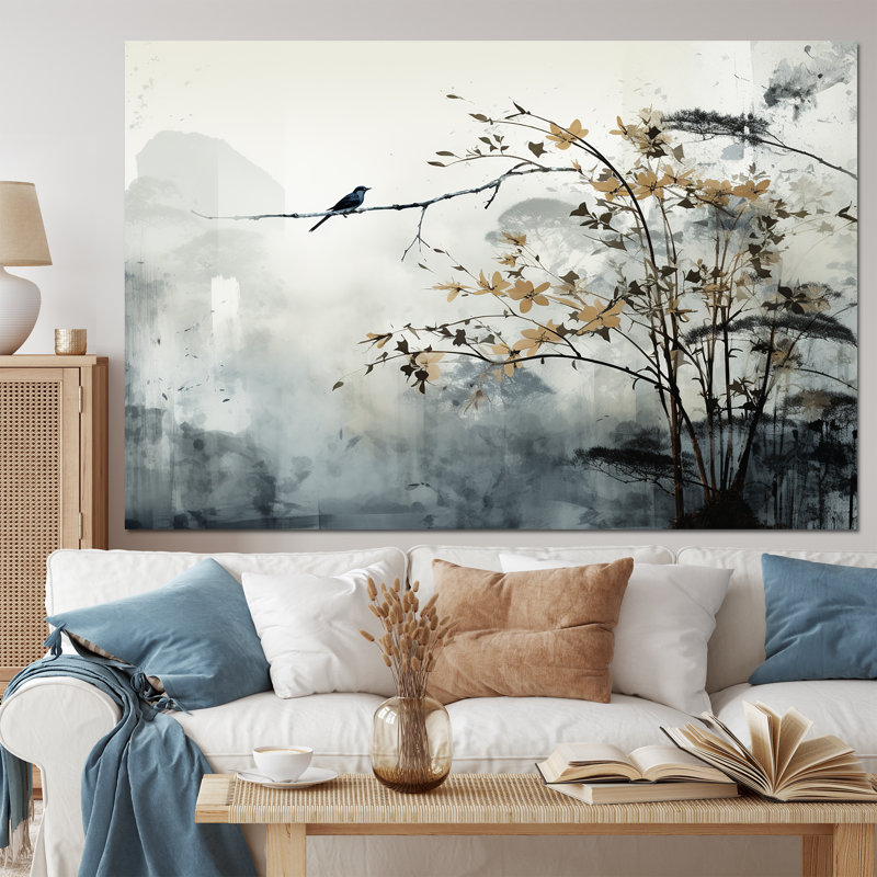 «Asian Art Sumi Bird Serenity XVII», reproduction d'art encadrée