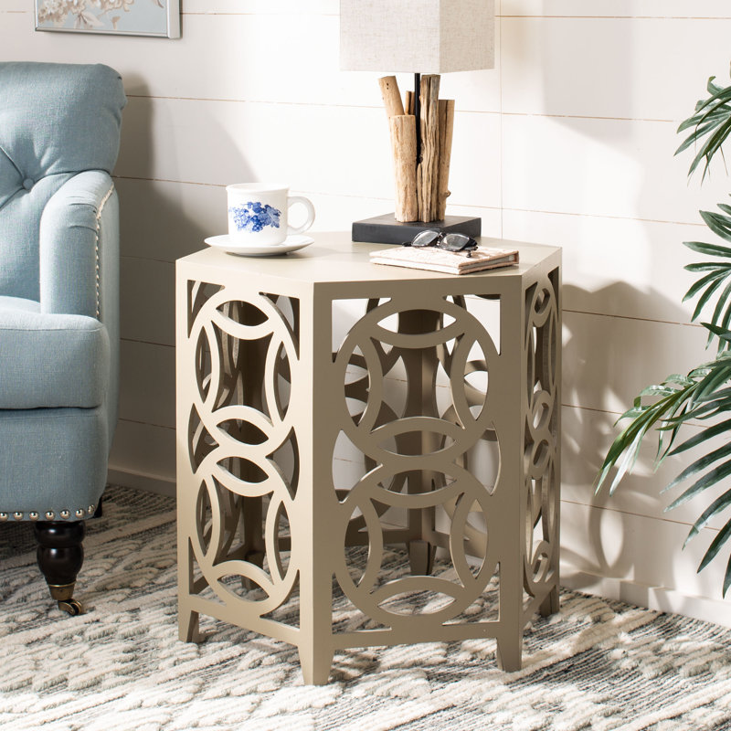 Kaylani Solid Wood Abstract End Table, Pearl Taupe