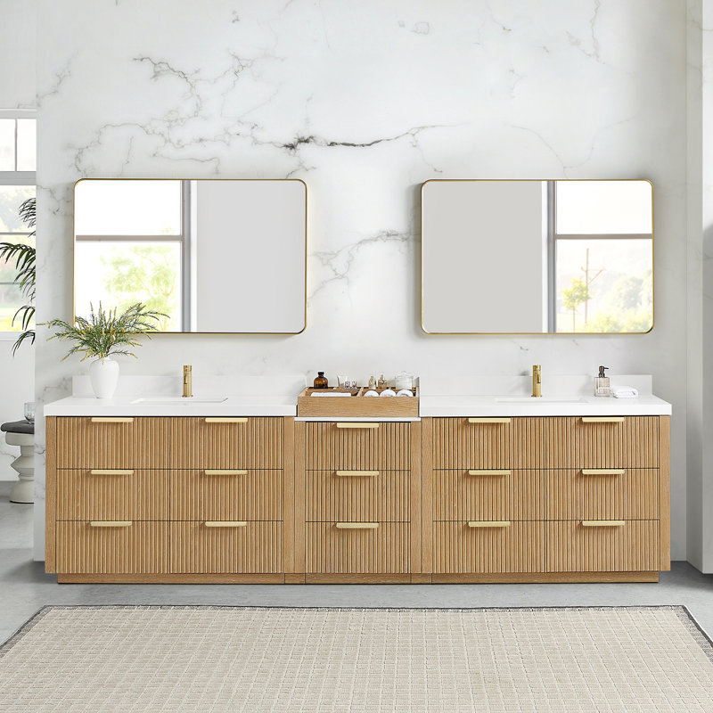 Santarem 120" Combine Free-standing Double Bath Vanity in Washed Ash Grey with White Quartz Stone Top, 120"