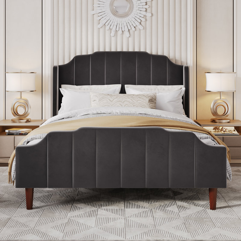 Malalia Upholstered Wingback Bed, Black