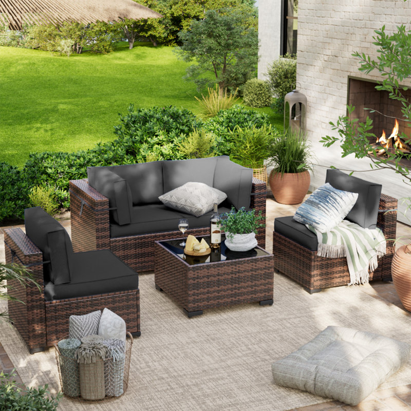 Wicker 4 - Person Modular Patio Conversation Set with Cushions, Gray