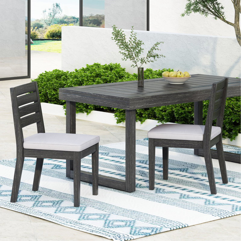 Chaise de salle à manger d'extérieur sans accoudoirs en bois d'acacia avec coussins (ensemble de 2), gris foncé sablé + gris clair