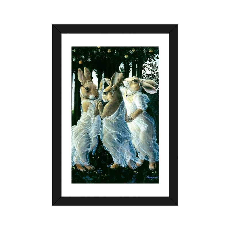 « Bunny graces » par Melinda Copper-impression d’art graphique, H 32 po x l 24 po x P 1 po, Papier avec cadre noir