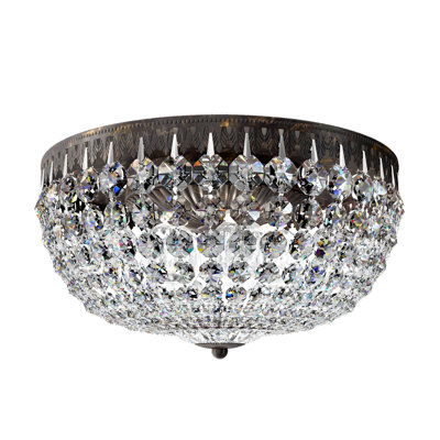 Petit Crystal 5 Light 14in x 7.5in Flush Mount in Heirloom Bronze with Clear Radiance Crystals