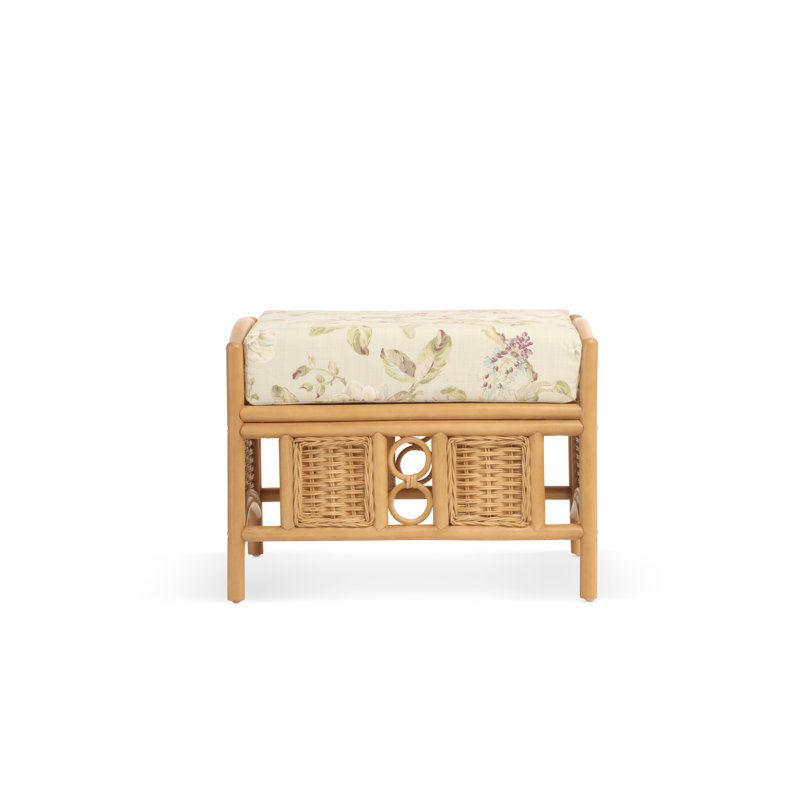 63cm Wide Floral Footstool Ottoman, Light Oak, Green