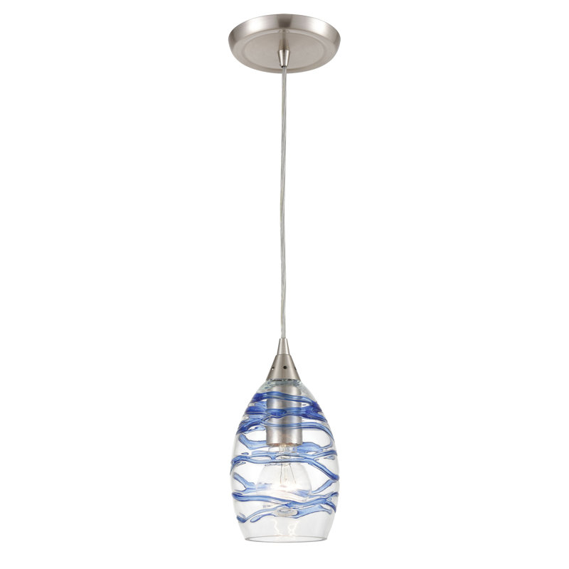 Luminaire suspendu 1 lumière de 5 po Vines - Nickel satiné avec verre bleu, Clair, Oui