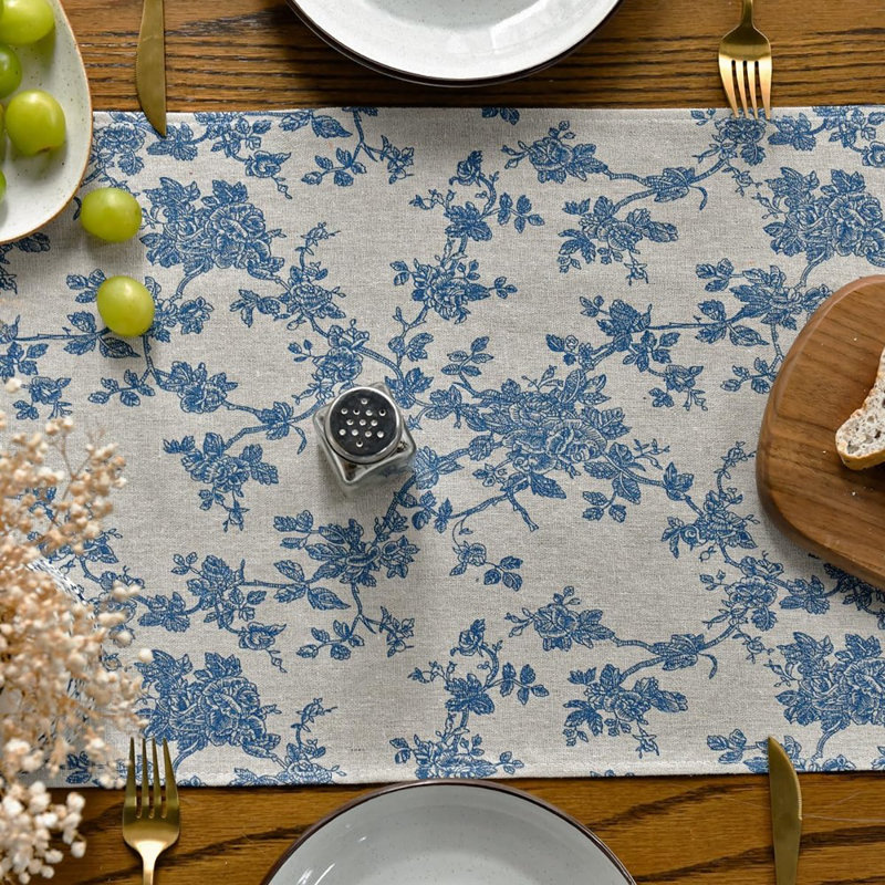 Chemin de table - Gris foncé - Coton, Toile de branche à esquisse monochrome, Chinoiserie, Rétro saisonnier rétro, Cuisine / Table de salle à manger, Décoration de maison / fête