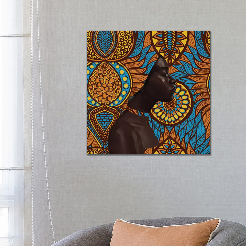 Série de cire par Adekunle Adeleke-reproduction d’art, Pas de tapis, H 26 po x l 26 po x P 1,5 po, Toile tendue