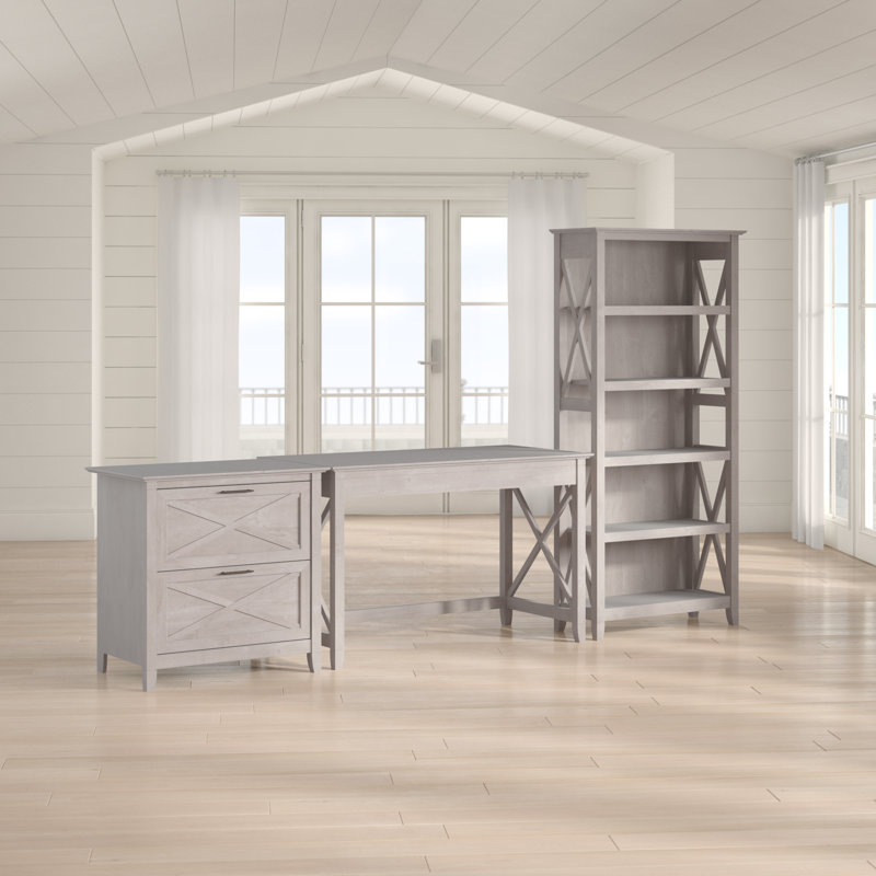 Huckins 3 Piece Writing Desk Office Set, Washed Gray