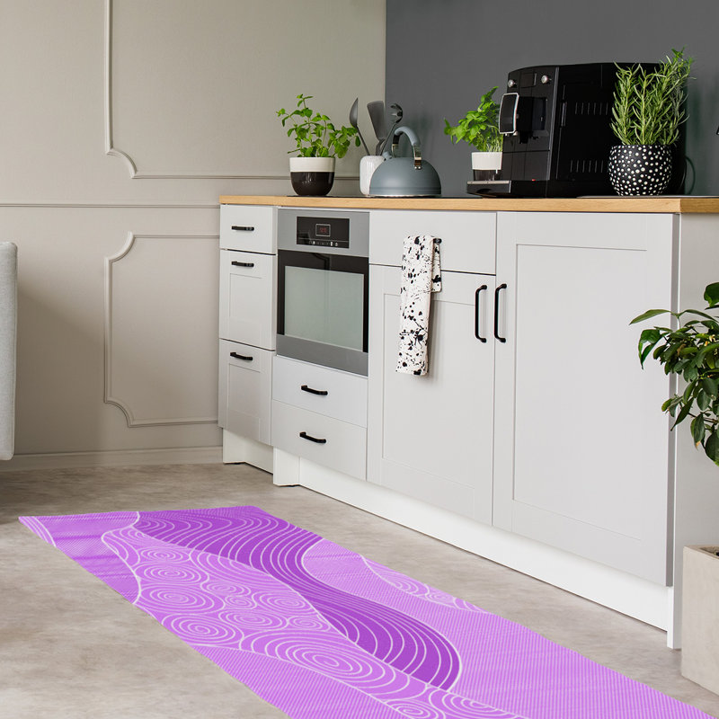 Tapis mauve à la main vagues, Tapis de couloir 2 pi 6 po x 8 pi