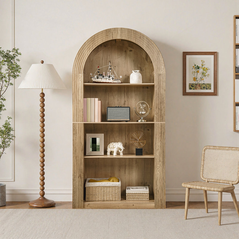 4-Tier Arched Storage Bookcase with Open Display Storage Shelf for Living Room,, Natural