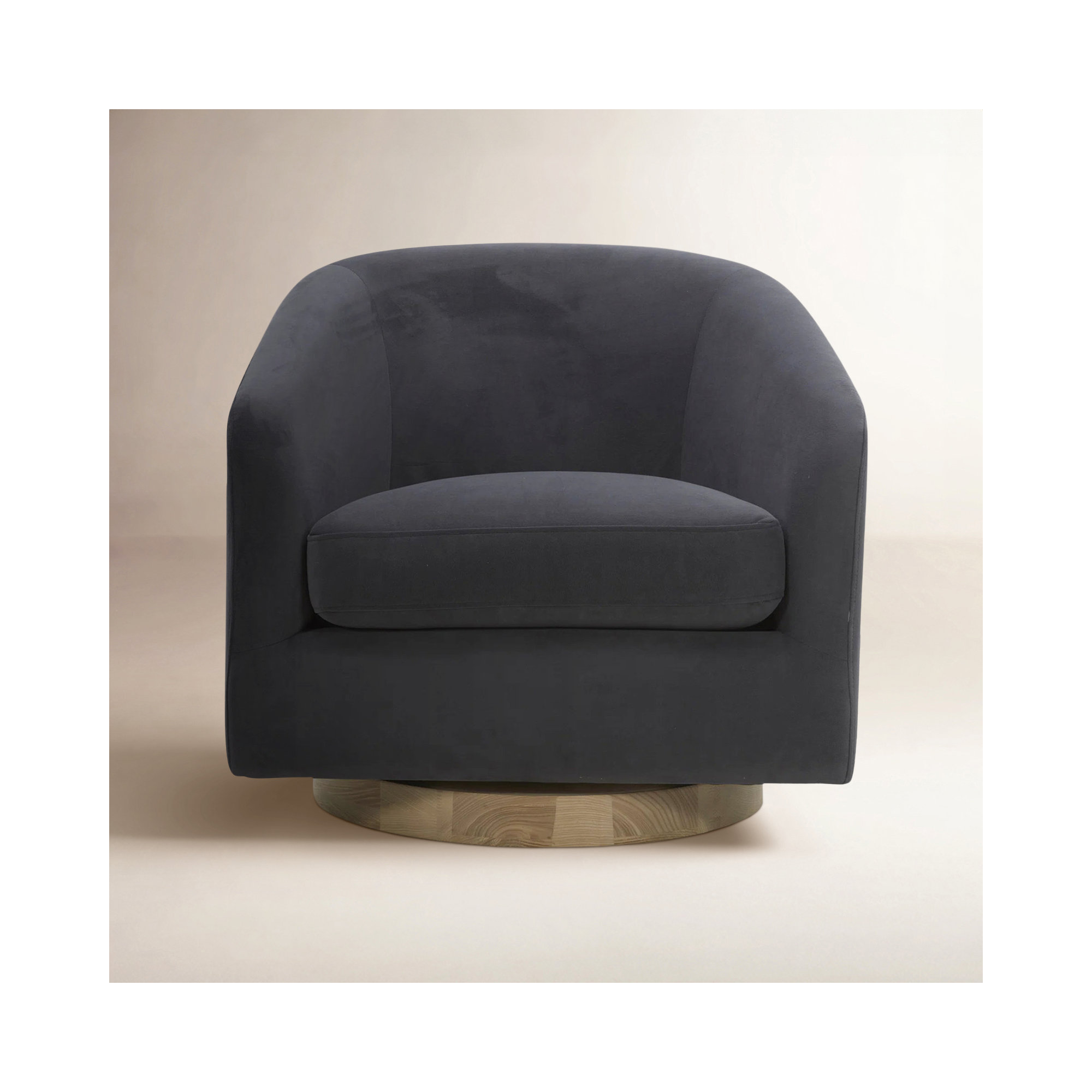Bennett Upholstered Swivel Barrel Chair, Bella Asphalt Performance Velvet
