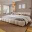 Lit tapissier élégant en chenille beige avec motif damier