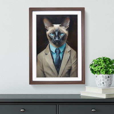 Siamese Cat in a Suit Painting No.2 - Framed Print