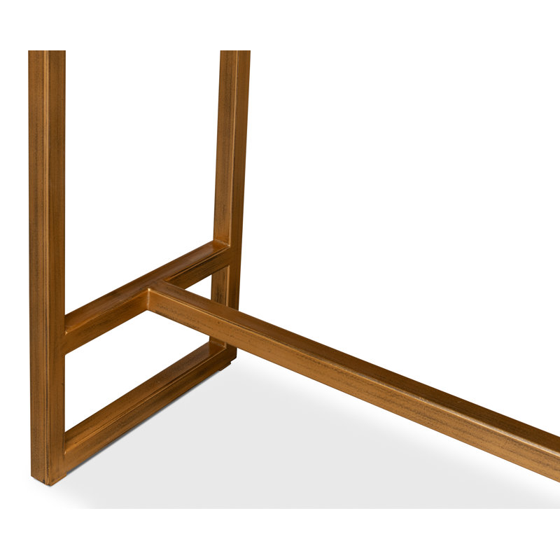 Leaf Green Iron Console Table with Brass Hardware and Leather Accents