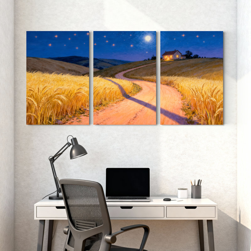 «Abstract Night Sky», champ de blé, maison de campagne, ensemble de 3 impressions sur toile, H 18 po x l 36 po