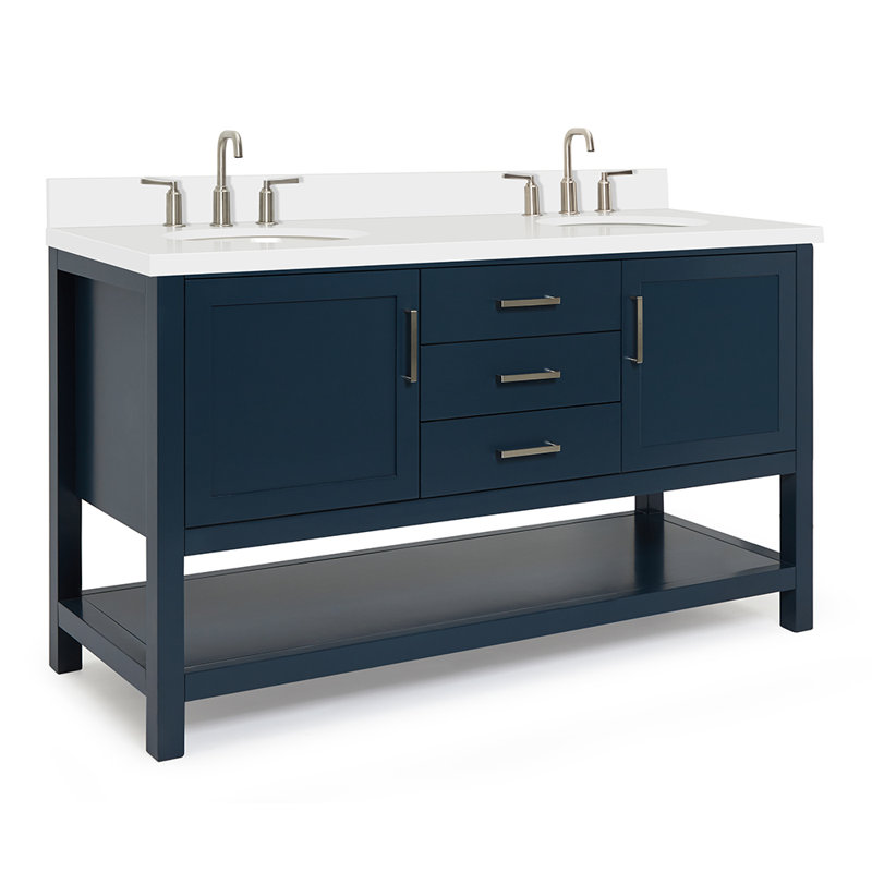 Ensemble de meuble-lavabo double 61 po Abby, Bleu minuit