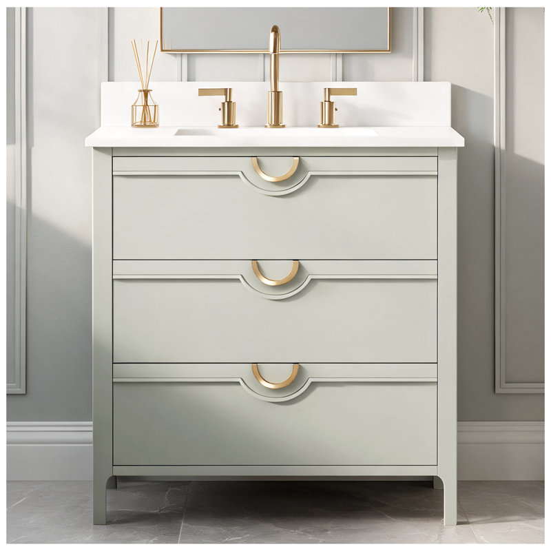 Meuble-lavabo simple 30 po avec plateau en quartz blanc pur Yulan, pré-assemblé