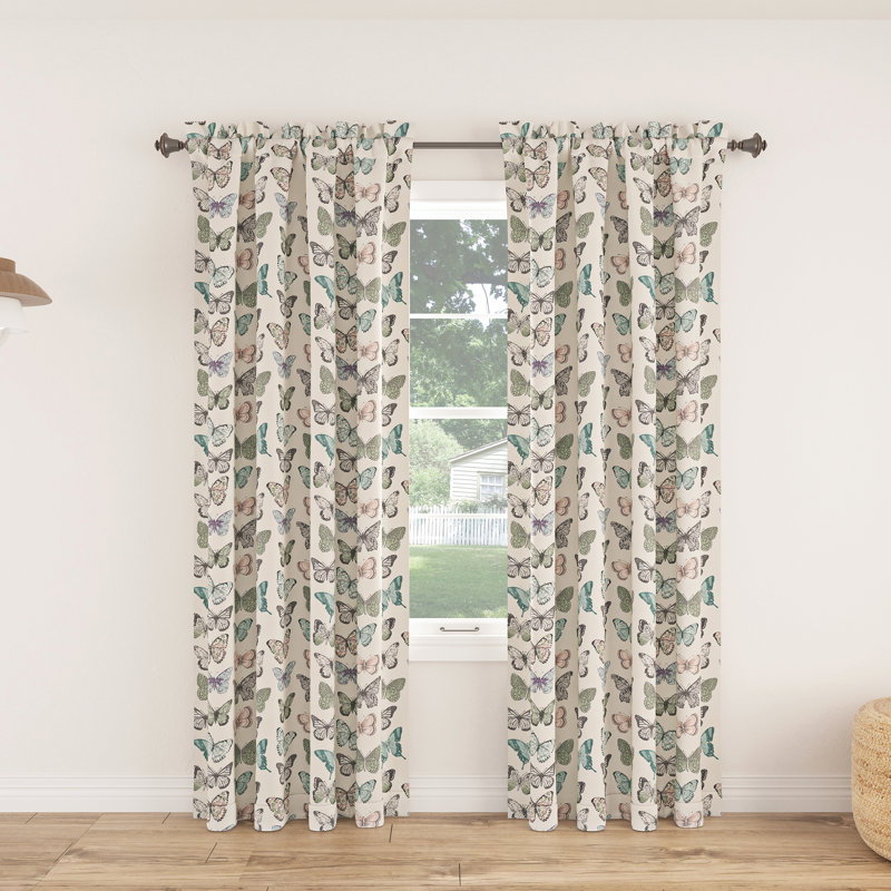 Rasa Butterfly Print Room Darkening Rod Pocket Curtain Panel, 54" W x 63" L
