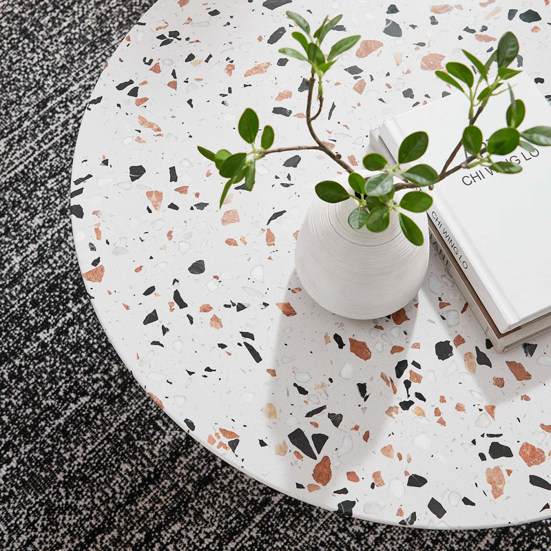 Table basse ronde Lippa Terrazzo par Modway, H 15,5 po x L 28 po x l 28 po, Blanc