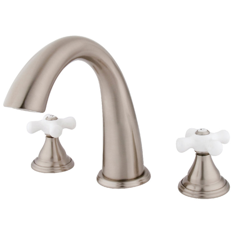 Kingston Brass Royale Two-Handle 3-Hole Deck Mount Roman Tub Faucet, Brushed Nickel