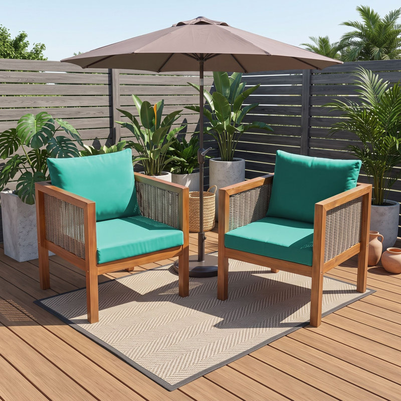Ensemble de deux fauteuils d'extérieur avec coussin, Vert naturel