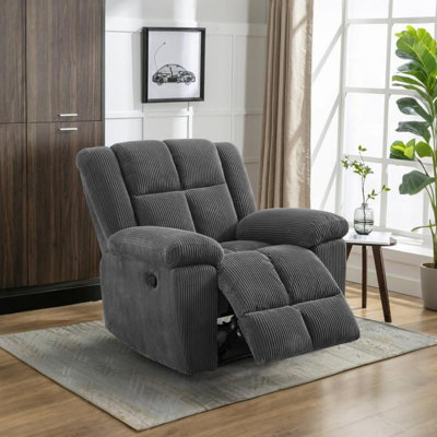 Fauteuil inclinable manuel, tissu rayé avec repose-pieds et coussins moelleux, fauteuil simple pour salon, chambre à coucher ou cinéma maison, tissu doux, style traditionnel (gris foncé)