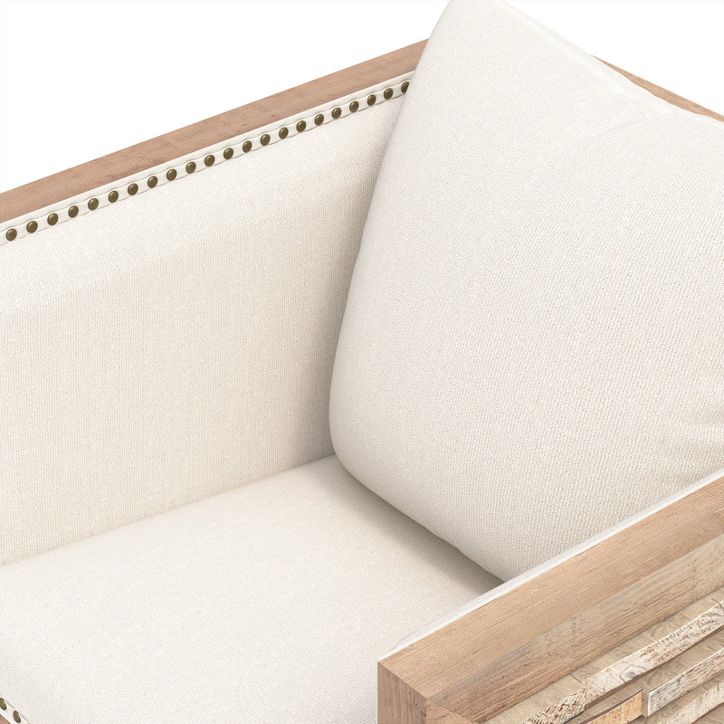 Fully Assembled Accent Chair with Distressed Wood-Grain Finish and Nailhead-Trimmed Armrests, Off-White