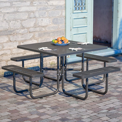 Outdoor Multi-Functional 6-Person Picnic Table Set - Durable Wrought Iron Design, Ideal for Garden, Terrace, Deck, and Park