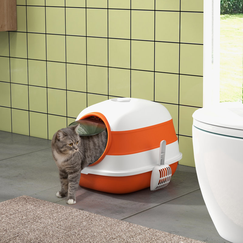 Bac à litière avec couvercle PawHut, Orange / blanc