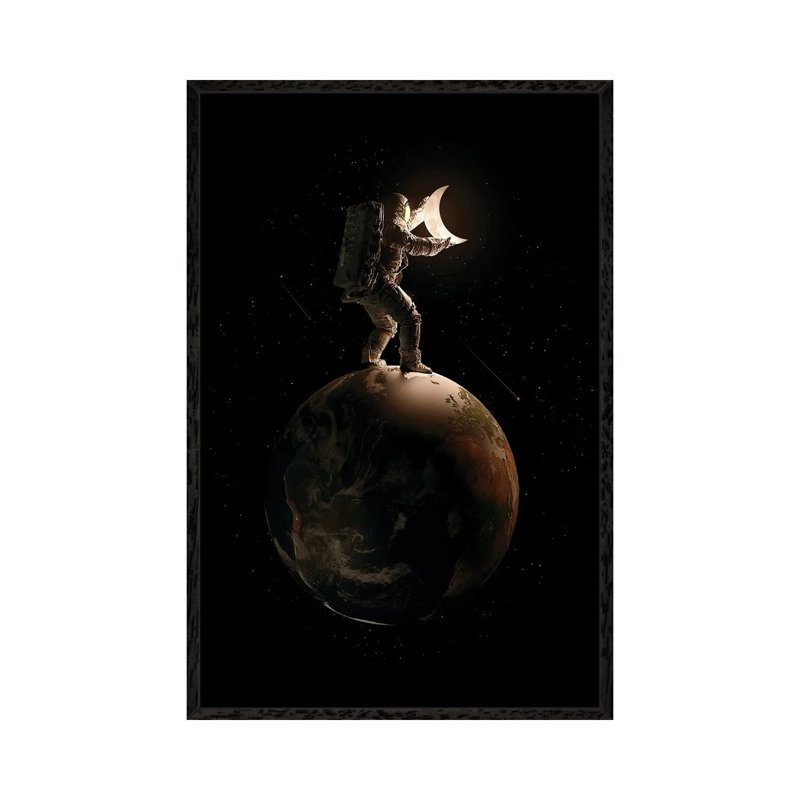 Lunar 1 Piece Wall Art on Canvas, 101.6cm H x 66.04cm W x 3.81cm D, Black Framed