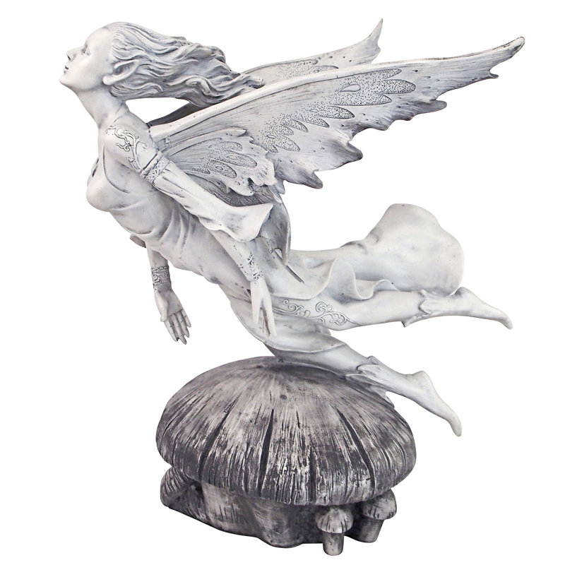 Off-White Hand-Painted Resin Garden Fairy Statue, 11 Inches